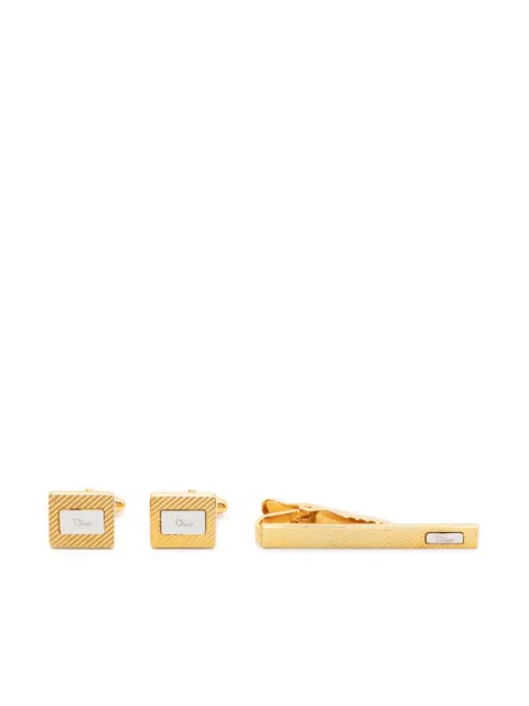 Christian Dior Pre-Owned 1990s logo-engraved tie clip and cufflinks set Gold 1501350