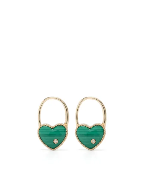 Yvonne Léon 9kt yellow gold Créole Cadenas Cœur malachite and diamond single earring Gold CREOLECADENASCOEUR