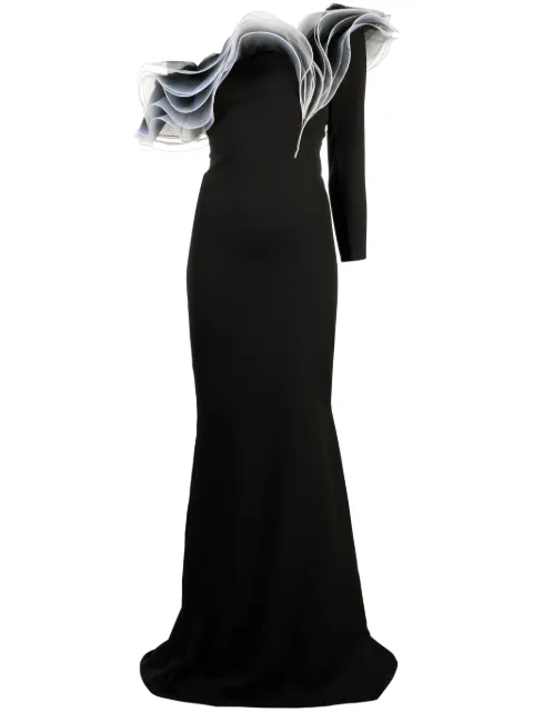 Ana Radu layered-detail asymmetric gown Black 39254