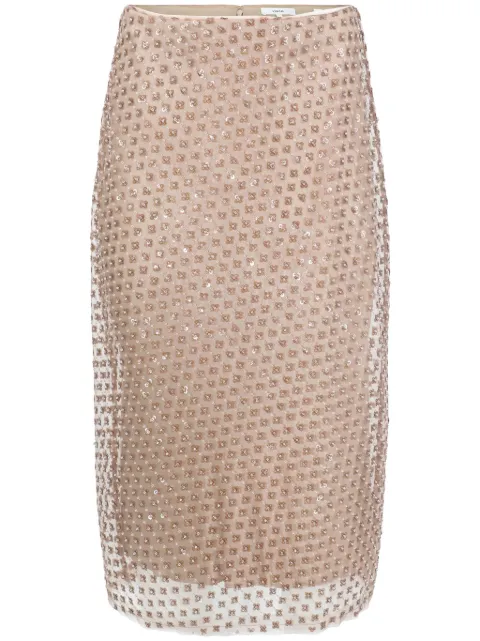 Vince sequin-embellished double-layer straight skirt Neutrals V010930907