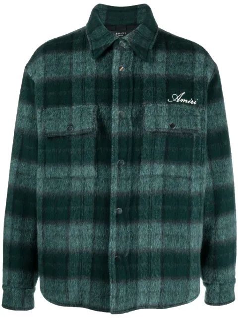 AMIRI embroidered-logo plaid-patterned shirt jacket Green AW23MOS054