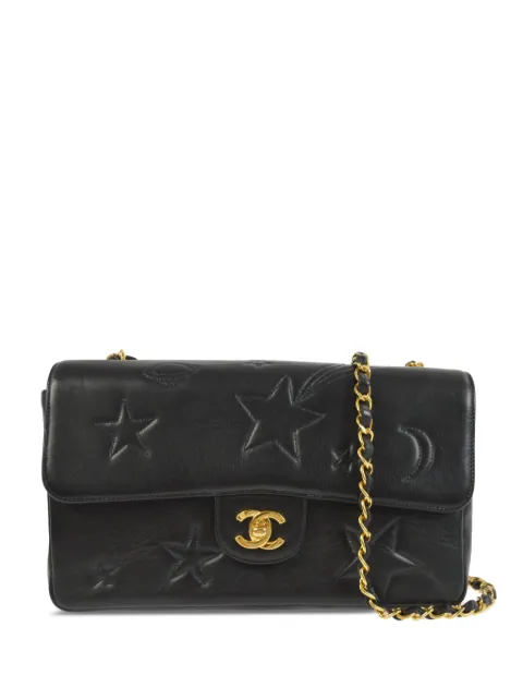CHANEL Pre-Owned 1995 medium star-embroidered Classic Flap shoulder bag Black 3712435
