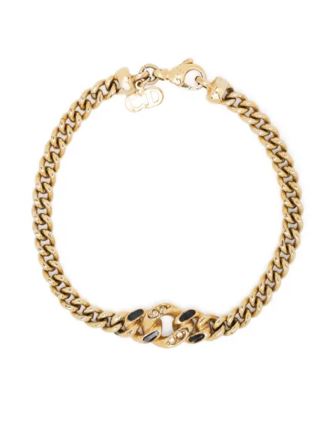 Christian Dior Pre-Owned 1990s rhinestone-embellished chain bracelet Gold 1501333