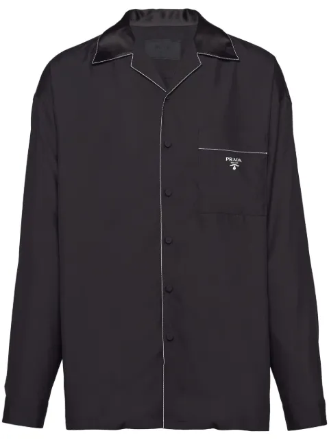 Prada contrast-trim silk pajama shirt Black SC737SOOO10HX
