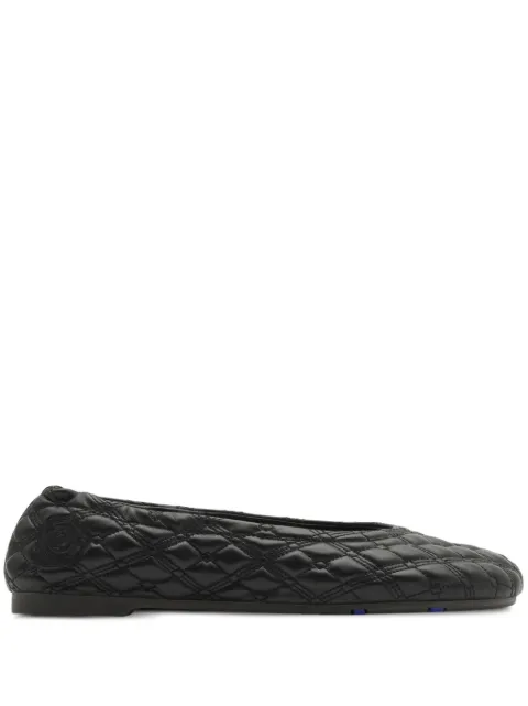 Burberry Equestrian Knight-embroidered leather ballerina shoes Black 8080383