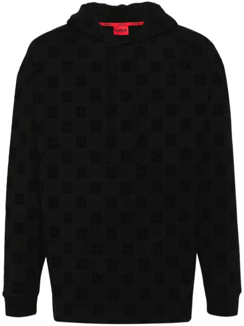 HUGO logo-jacquard long-sleeve hoodie Black 50501592