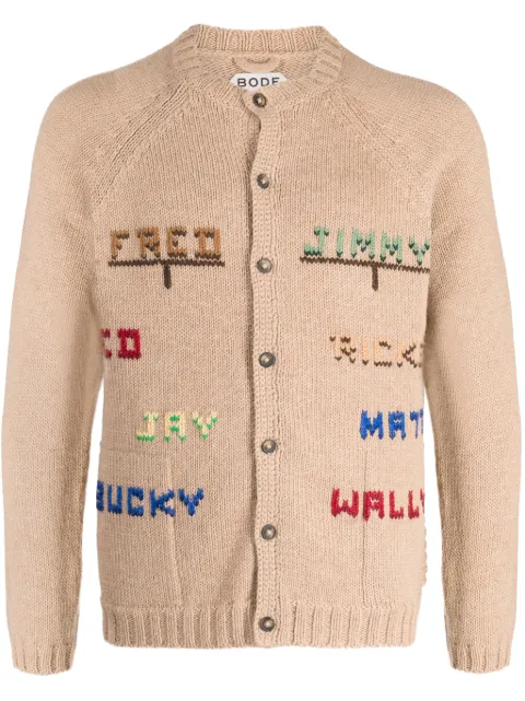 BODE patterned-intarsia crew-neck cardigan Brown MRF23KT017