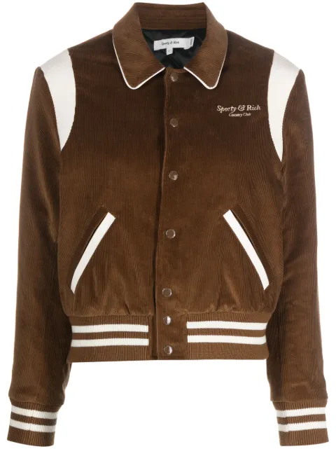Sporty & Rich logo-embroidered corduroy bomber jacket Brown JAAW234TA3