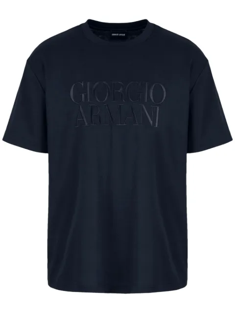 Giorgio Armani logo-embroidered cotton T-shirt Blue 3DSM72SJTKZ