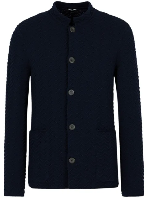 Giorgio Armani zigzag-embroidery buttoned cardigan Blue 3DSGA1SMB5Z