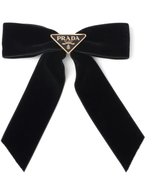 Prada triangle-logo bow velvet hair clip Black 1IF154068
