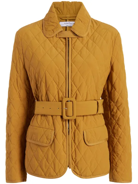 Another Tomorrow diamond-quilted belted puffer jacket Yellow A423JK014CO