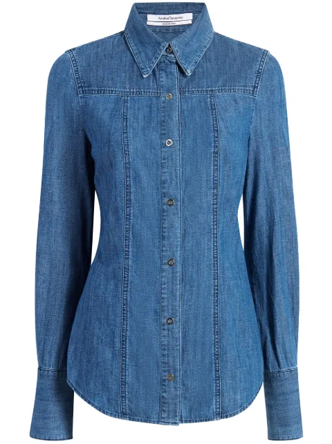 Another Tomorrow chambray slim-cut shirt Blue A323BL059CO