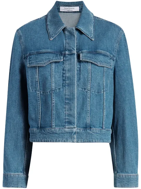 Another Tomorrow seam-detail cropped jacket Blue A323JK018CO