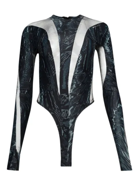 Mugler snake-print mesh bodysuit Black 23W1BO0156872