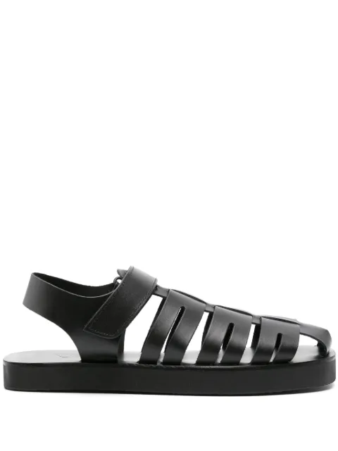 Ancient Greek Sandals Tilemachos flat leather sandals Black TILEMACHOSVACHETTA