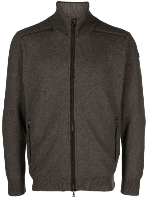 Paul & Shark suede-trim ribbed-knit cardigan Brown 13311204