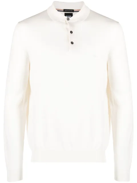 BOSS logo-embroidered virgin wool polo shirt White 50476357