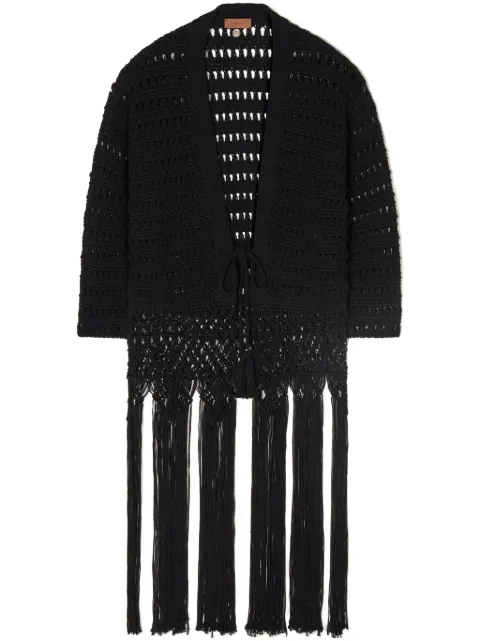 Alanui Love Letter To India fringed cardigan Black LWHB082R24KNI0011000