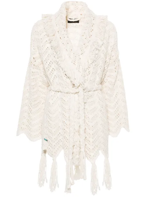 Alanui chevron-knit fringed cardigan Neutrals LWHB064R24KNI0090317