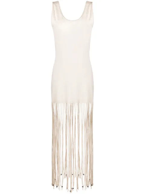 Alanui Monsoon fringed maxi dress Neutrals LWDB020R24JER0010300