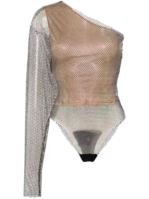 Genny one-shoulder rhinestone-embellished bodysuit Black 75AJM659N0165