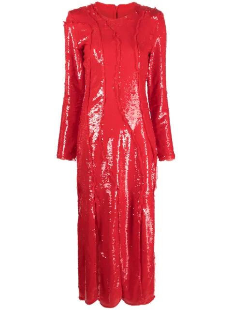 GANNI lace-embellished sequinned gown Red F8542