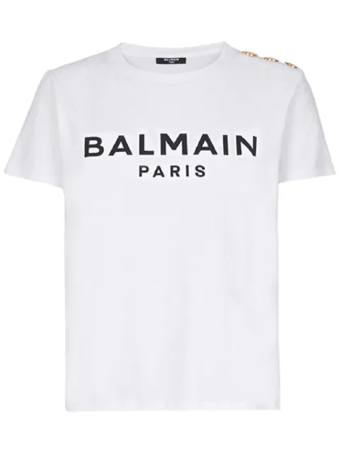 Balmain button-detail logo-print T-shirt White WF1EF005B044