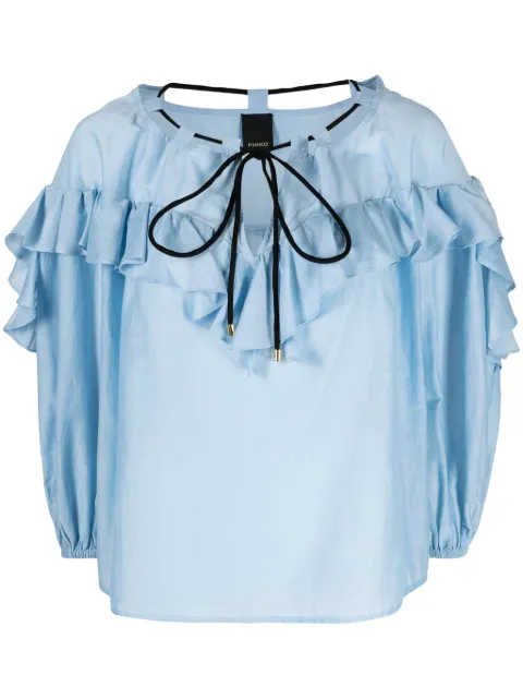 PINKO tied-neck ruffled blouse Blue 103586A1X2E55