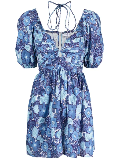 Faithfull Odelia floral-print linen dress Blue FF2785LMB