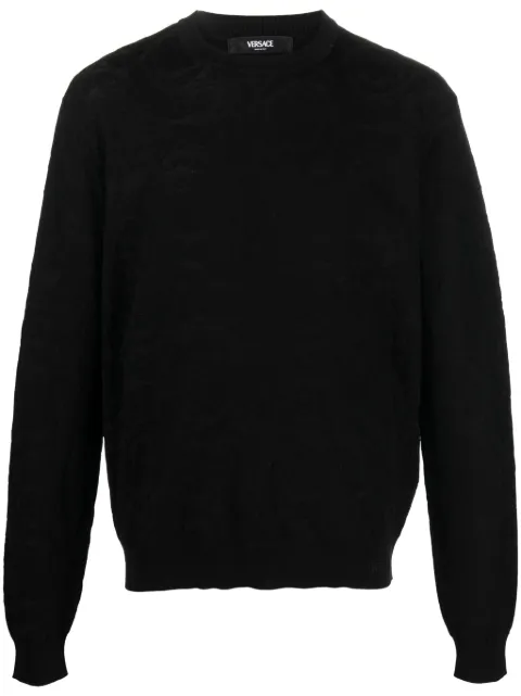 Versace jacquard silk-cotton knit sweater Black 10132601A09457