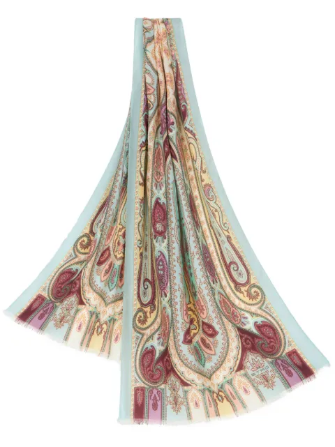 ETRO paisley-print frayed-edge cashmere-blend scarf Blue WATA0005AV260