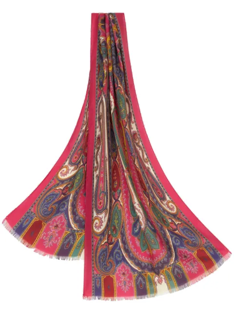 ETRO paisley-print frayed-edge cashmere-blend scarf Red WATA0005AV260