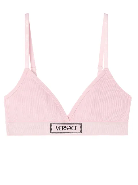 Versace logo-patch cotton-blend bra Pink 10135031A09551