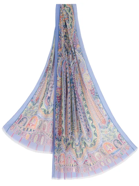 ETRO paisley-print frayed scarf Blue WATA0010AS288