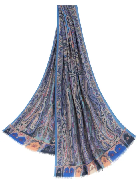 ETRO fringed paisley scarf Blue WATA0010AV281