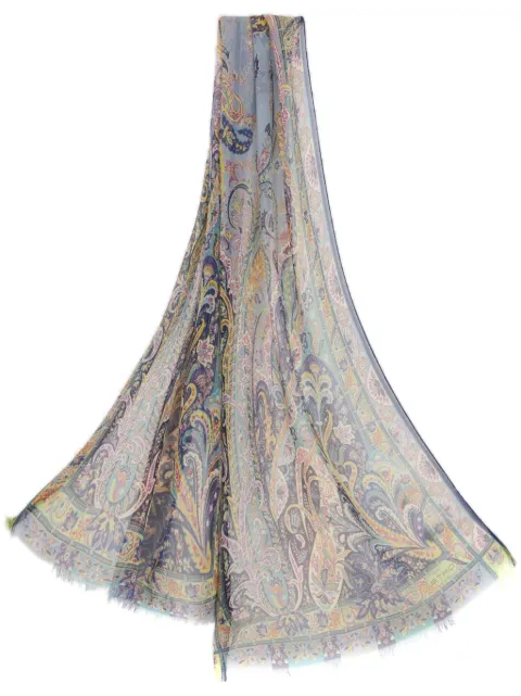 ETRO silk scarf with floral leafy motif Blue WATA0005AS262