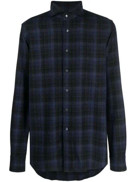 Xacus check-pattern long-sleeve shirt Black 51332MOP721ML