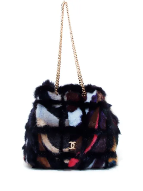 CHANEL Pre-Owned 2000 abstract-pattern CC-plaque chain shoulder bag Black FF2547