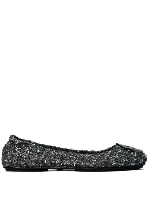 Tory Burch Minnie Travel tweed ballerina shoes Silver 155638