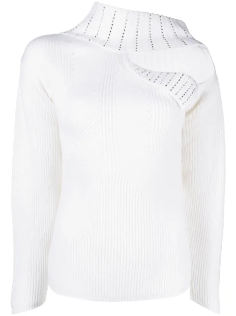 Genny rhinestone-embellishment cut-out-detail wool jumper White 75AAF805CMX05