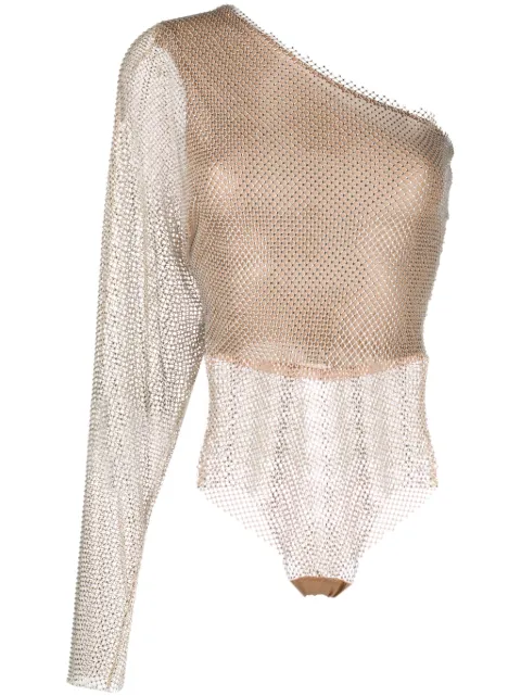 Genny batwing-sleeve rhinestone-mesh bodysuit Gold 75AJM659N0165