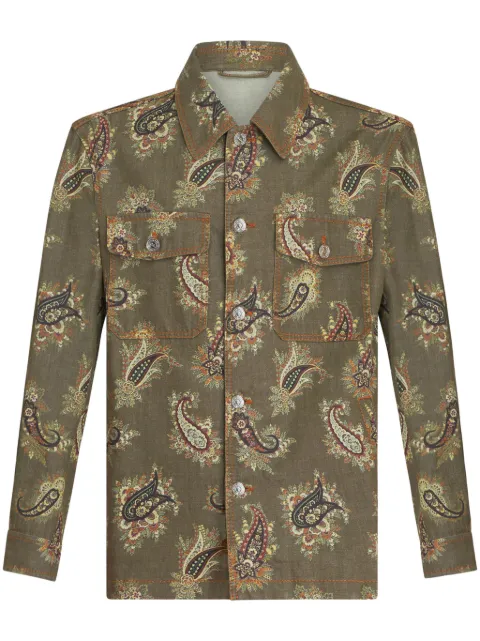 ETRO paisley-print denim shirt jacket Green MRBA0023AD209