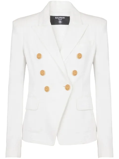 Balmain 6-Button double-breasted denim blazer White CF1SG170DB69