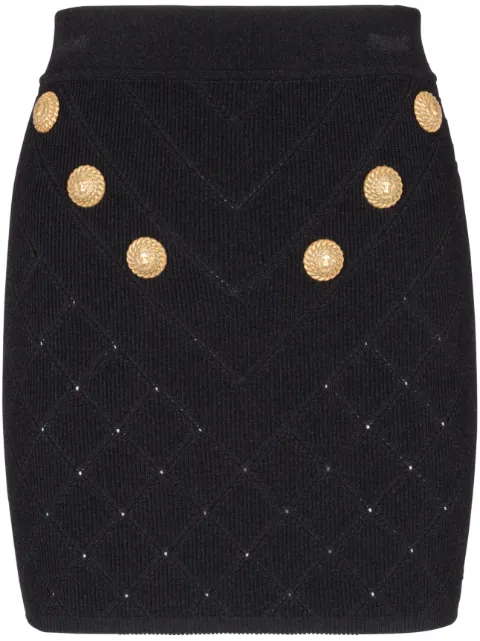 Balmain 6-Button fine-knit mini skirt Black CF1LB004KF53