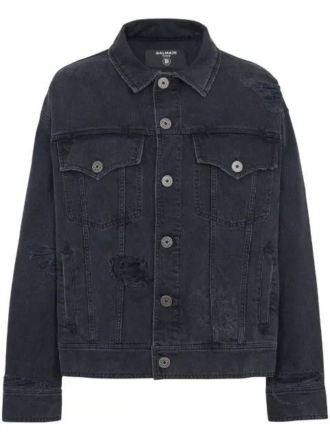 Balmain ripped-detail denim jacket Black CH1TC300DD95