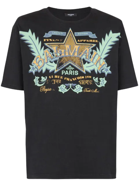 Balmain Western-print cotton T-shirt Black CH1EG000GD28