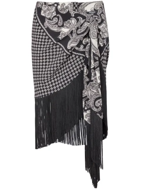 Balmain fringed paisley-print silk miniskirt Black CF1LC225SD29