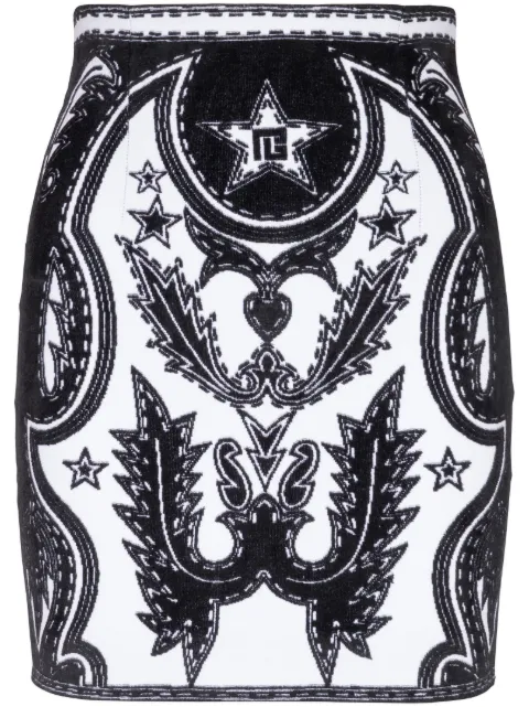 Balmain Western-stitching straight skirt Black CF1LC136JH72