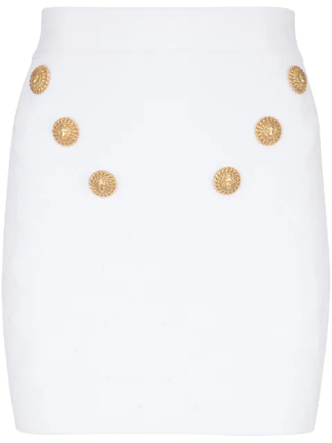 Balmain 6-Button fine-knit mini skirt White CF1LB004KF53